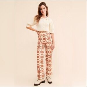 Lisa Says Gah Robyn Jeans Brown Quilt Print Size 26 High Rise Straight